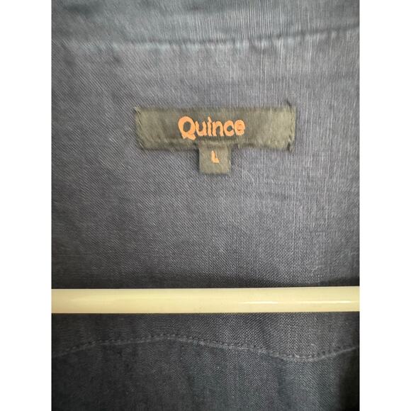 Quince Linen Button Front Short Sleeve Collared Preppy Dress Navy Blue Large - Picture 6 of 6